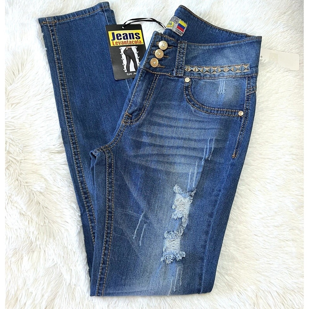 Ephi‎ Jeans Levantacola Colombian Butt Lift Skinny Jeans Blue Studded Womens 11